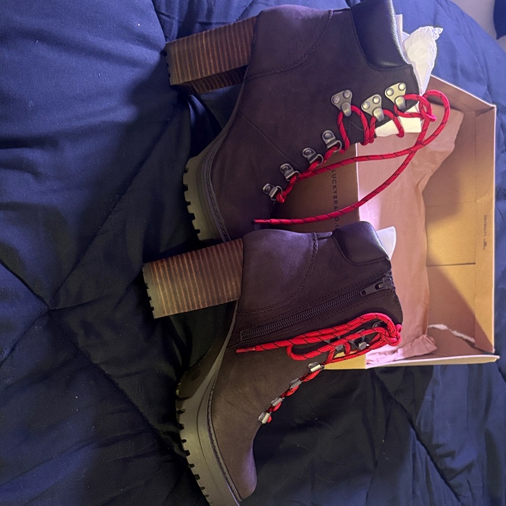Lucky Brand Dark Brown Ankle Boots with Red Laces